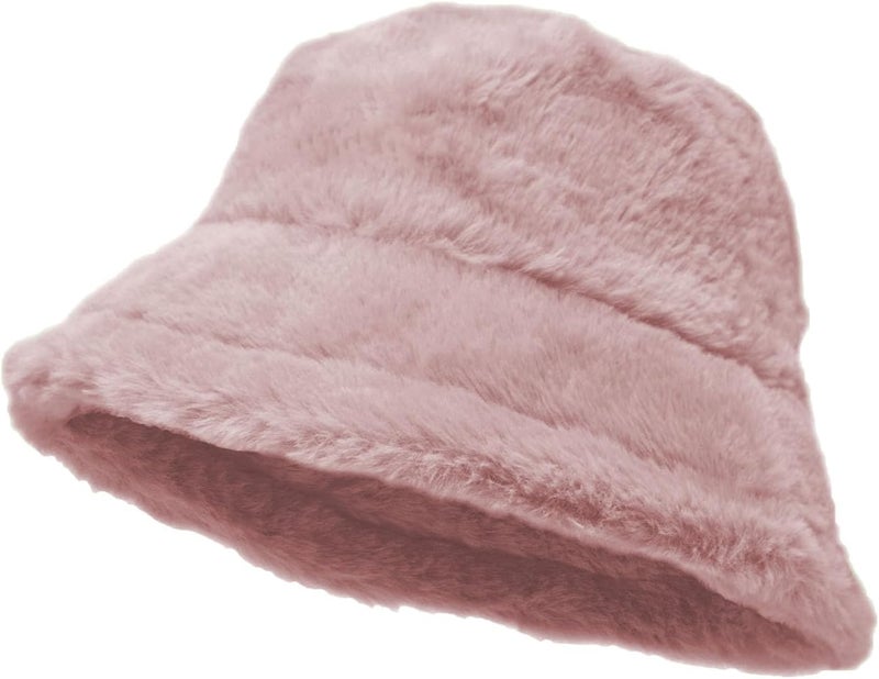 Glory Max Winter Fluffy Plush Bucket Hat Cozy Faux Fur Wide Brim Adjustable Size for Women - Image 1